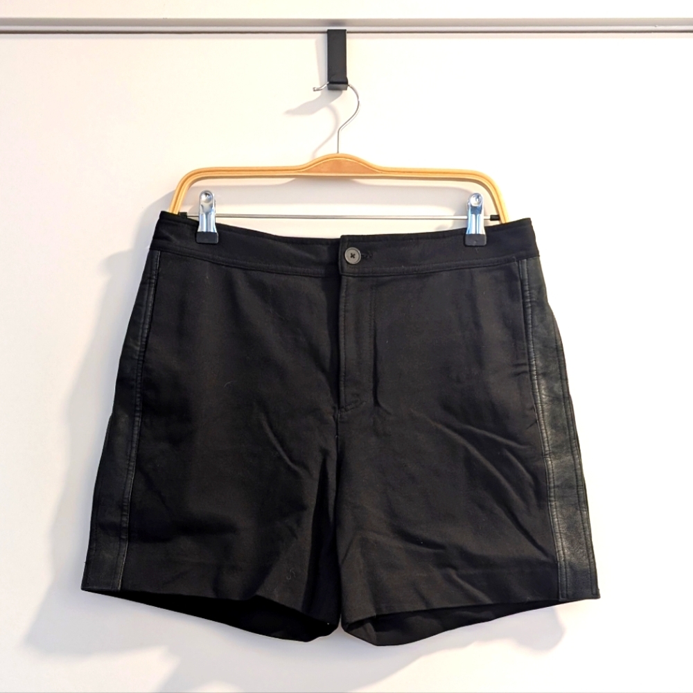 T ALEXANDER WANG Black Ponte Shorts Calf Leather Trim, Sz S